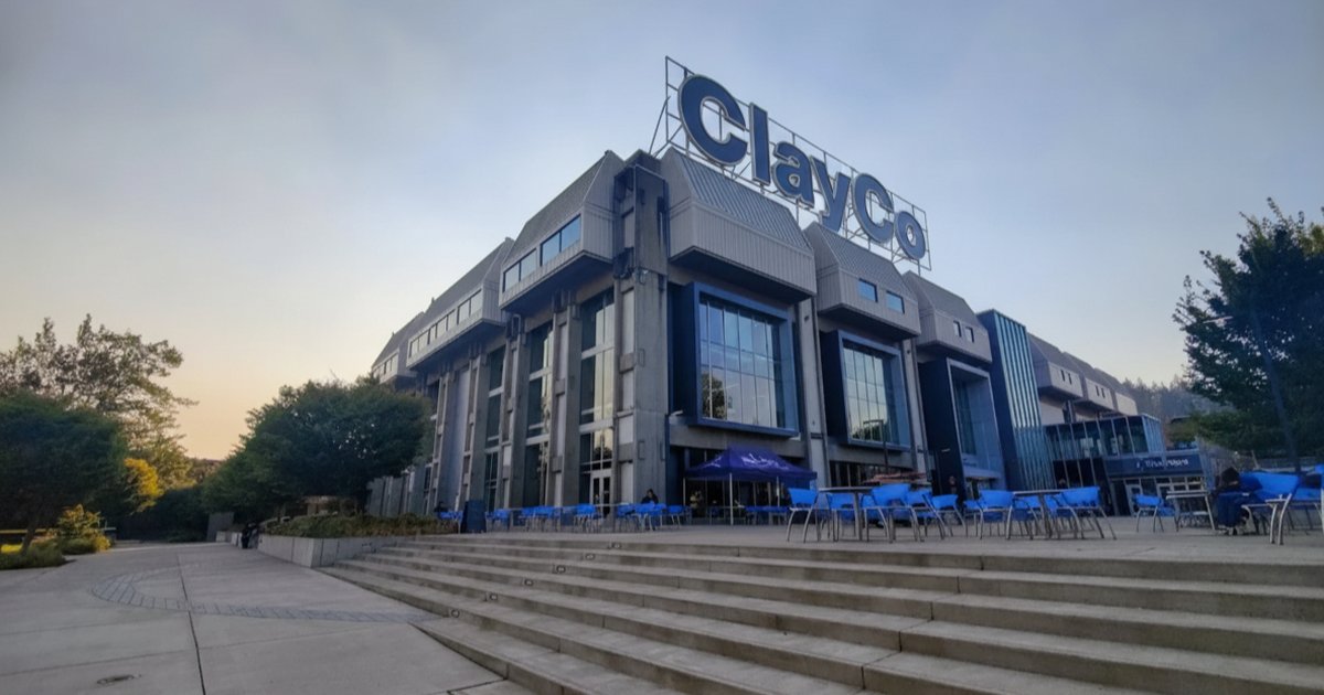 ClayCo headquarters building at sunset